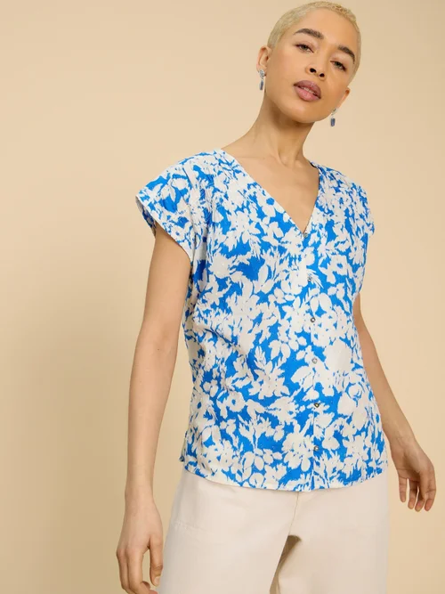 Ärmellose Bluse Rae aus Bio-Baumwolle - Blue Mlt - 52 Bild 2