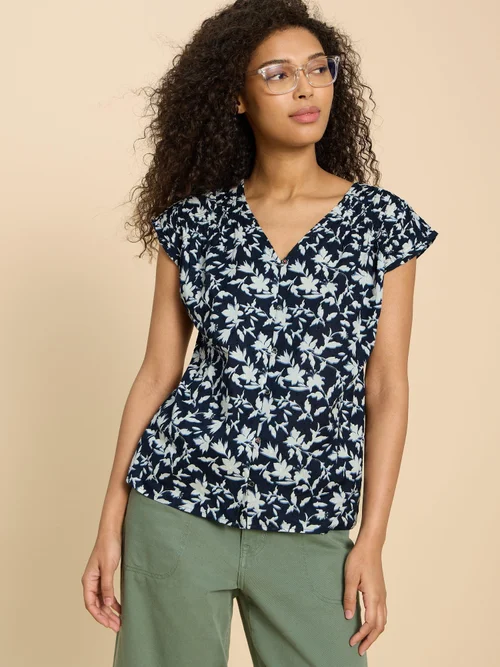 Ärmellose Bluse Rae aus Bio-Baumwolle - Navy Pr - 52 Bild 1