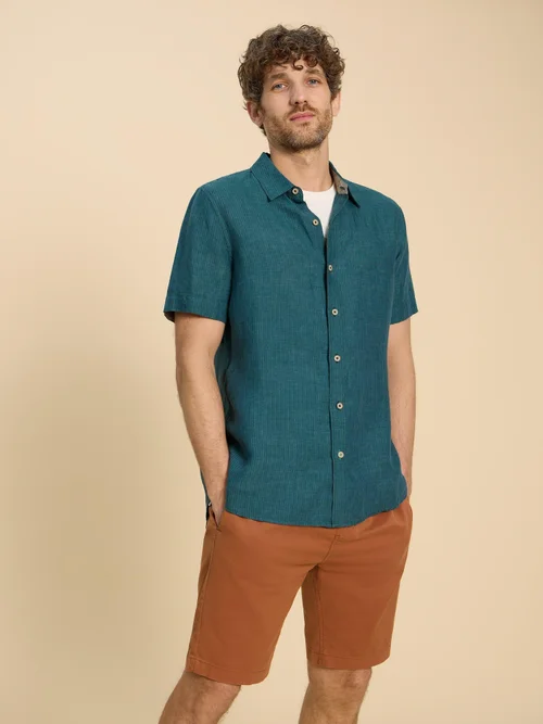 Pembroke Kurzarmhemd aus Leinen - Teal Mlt - XXXL Bild 3