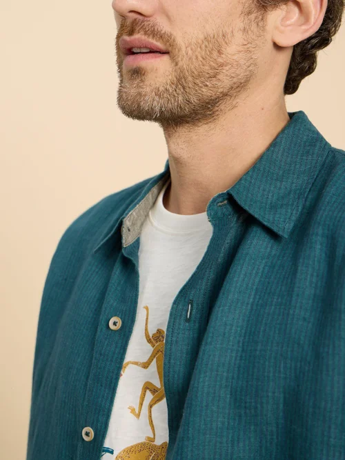 Pembroke Kurzarmhemd aus Leinen - Teal Mlt - XXXL Bild 2