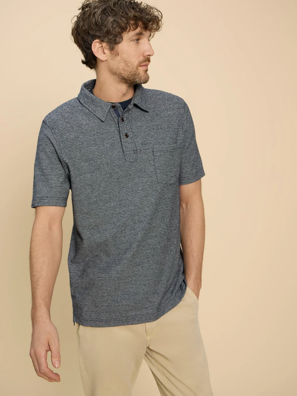 Polohemd aus strukturierter Baumwolle - Navy Multi - XXXL Bild 1