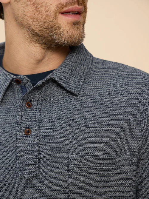 Polohemd aus strukturierter Baumwolle - Navy Multi - XXXL Bild 3