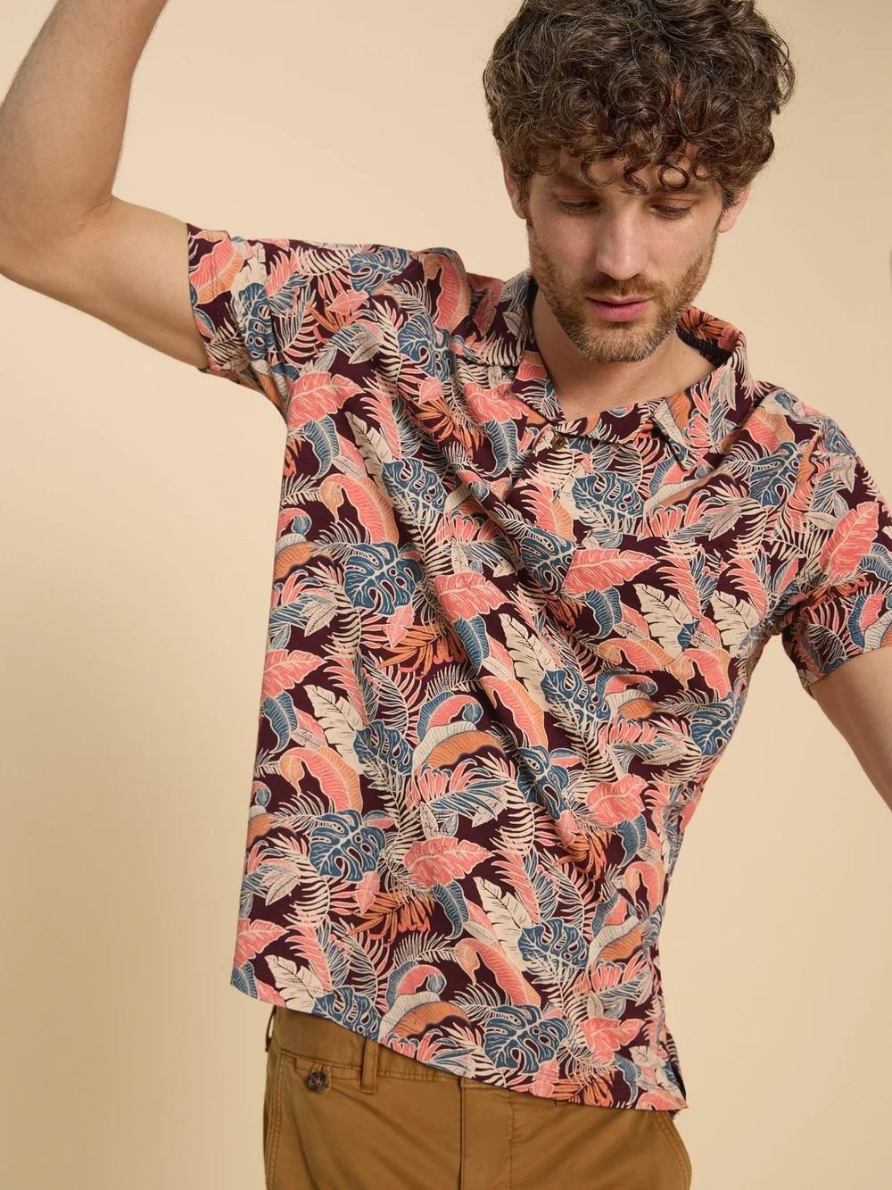Polohemd mit floralem Print - Plum Pr - XXXL Bild 1