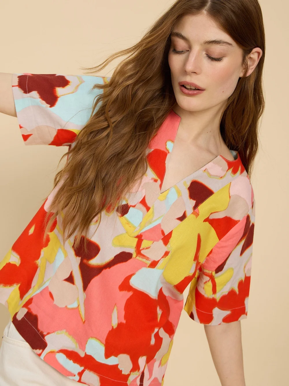 Jamie Bluse aus Leinenmischung - Orange Pr - 52 Bild 1