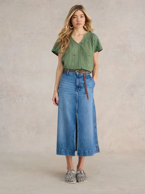 Luella Bestickte Bluse mit Keilausschnitt - Khaki Grn - 52 Bild 2