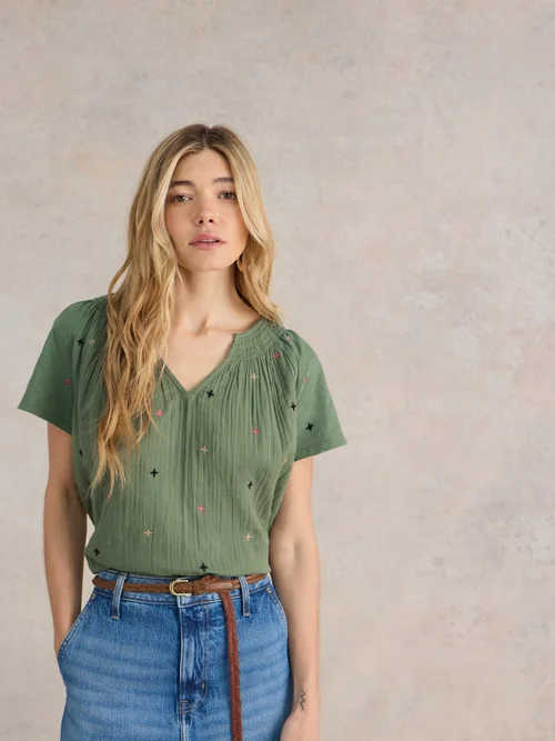 Luella Bestickte Bluse mit Keilausschnitt - Khaki Grn - 52 Bild 3