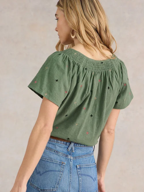 Luella Bestickte Bluse mit Keilausschnitt - Khaki Grn - 52 Bild 4