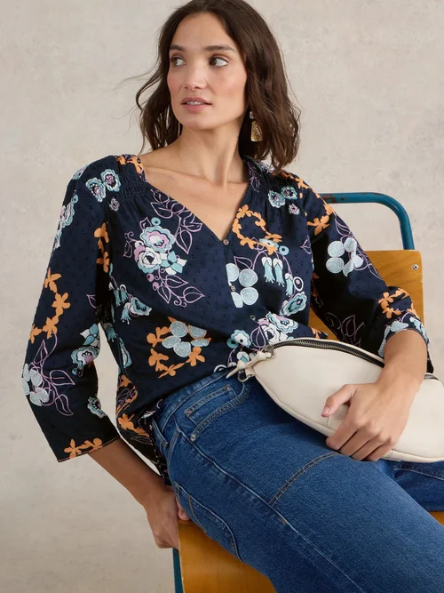 Rae Bluse aus Bio-Baumwolle - Navy Pr - 52 Bild 1