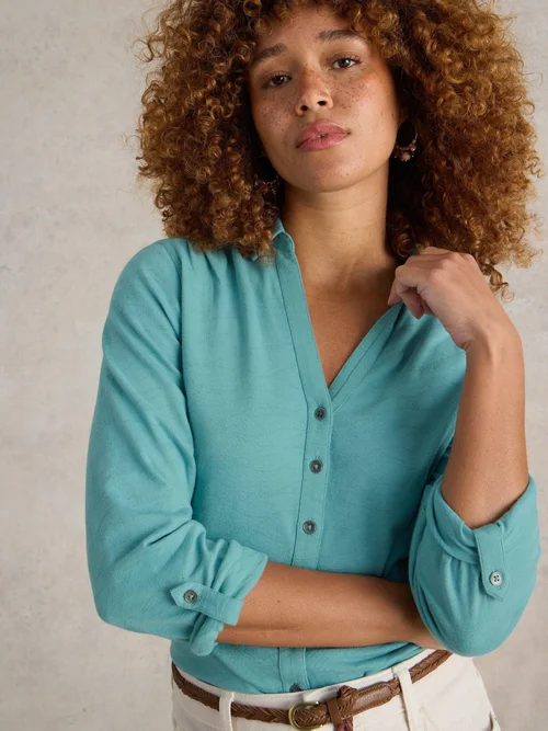 Bluse Annie aus Bio-Baumwolle - Mid Teal - 52 Bild 3