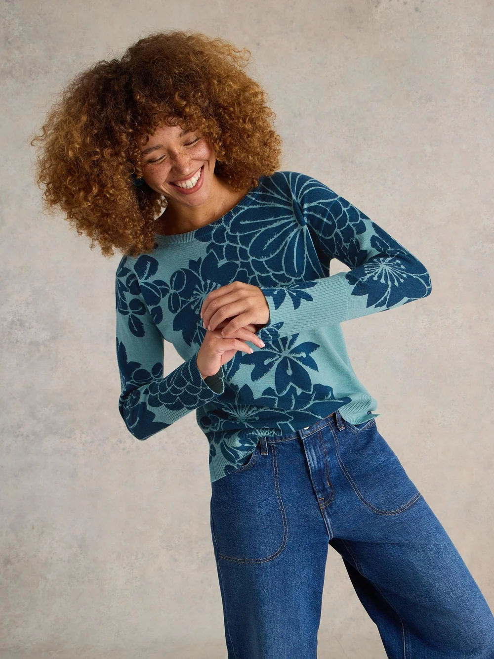 Bedruckter Pullover Olive - Blue Mlt - 50 Bild 1