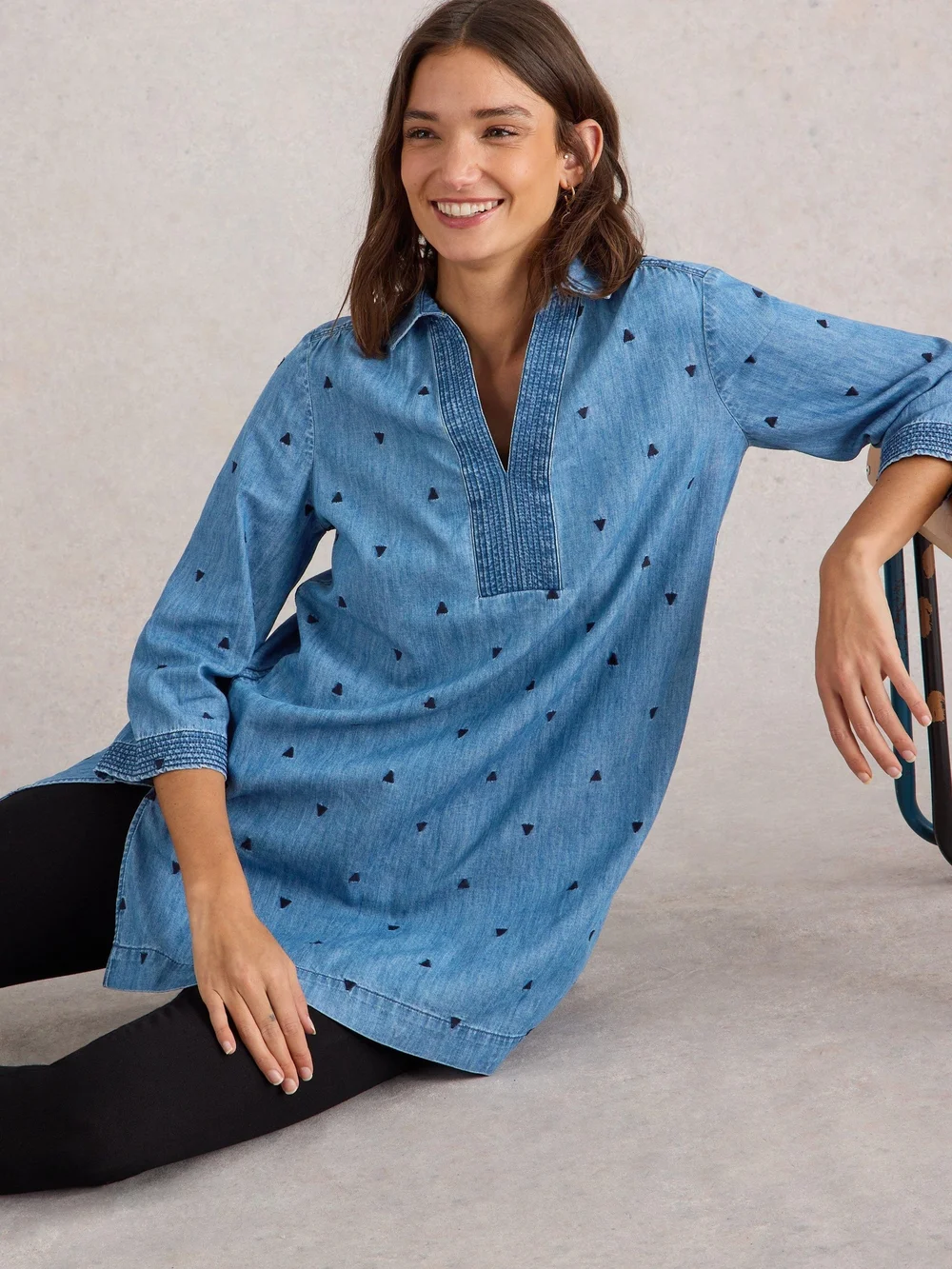 Bestickte Tunika Blaire aus Denim - Mid Denim - 42/R Bild 1