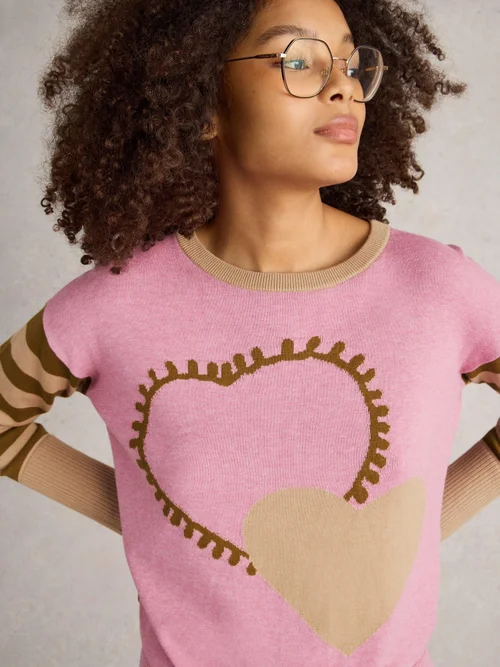 Pullover Olive mit Herzmuster - Pink Mlt - 44 Bild 3