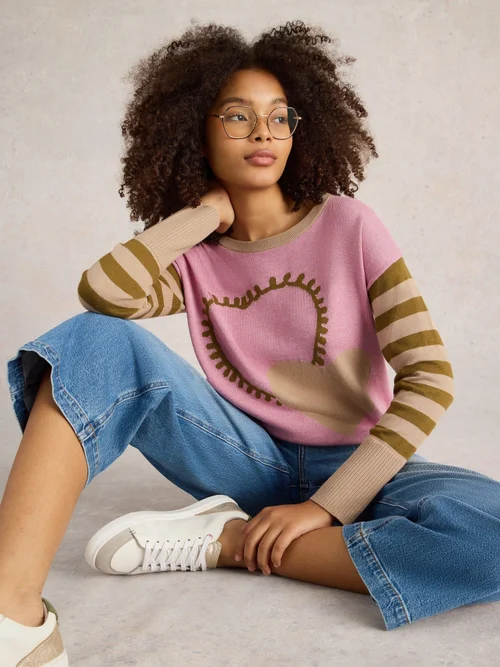 Pullover Olive mit Herzmuster - Pink Mlt - 44 Bild 1
