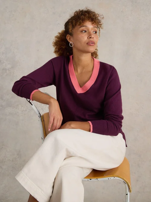Pullover Maggie mit V-Ausschnitt - Dk Plum - 52/R Bild 1