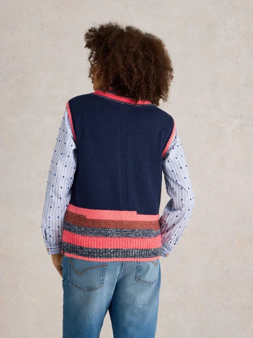 Strickweste mit V-Ausschnitt - Navy Multi - 34 Bild 4