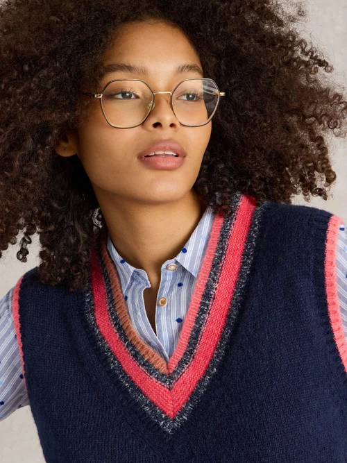 Strickweste mit V-Ausschnitt - Navy Multi - 34 Bild 3