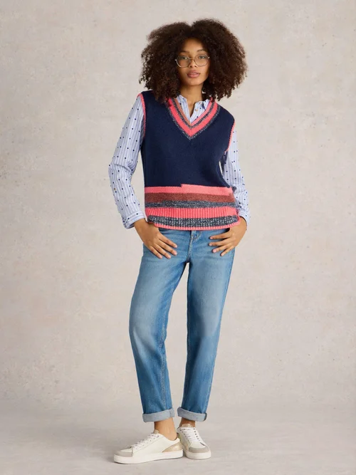 Strickweste mit V-Ausschnitt - Navy Multi - 34 Bild 2