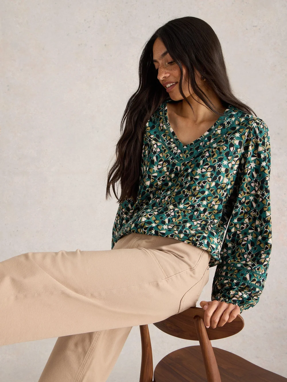 Bluse Betty mit Bindesaum - Green Pr - 52 Bild 1