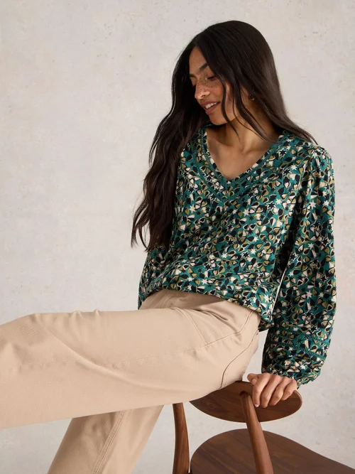 Bluse Betty mit Bindesaum - Green Pr - 52 Bild 1