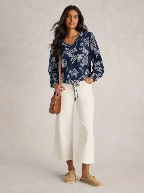 Bluse Betty mit Bindesaum - Navy Pr - 52 Bild 2