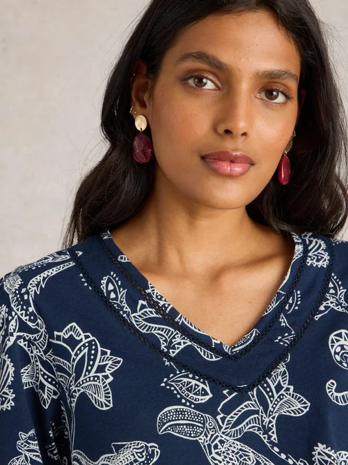 Bluse Betty mit Bindesaum - Navy Pr - 52 Bild 3