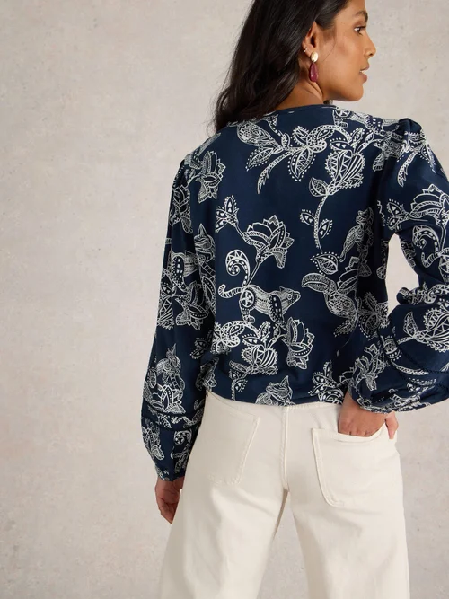 Bluse Betty mit Bindesaum - Navy Pr - 52 Bild 4