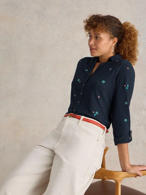 Bestickte Bluse Annie - Navy Multi - 52 Bild 1