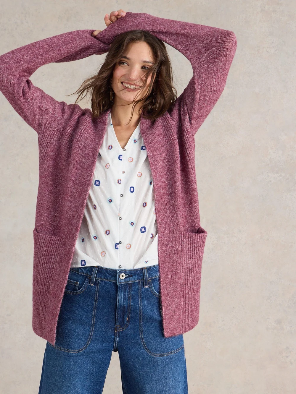 Lange Strickjacke Erin - Dk Plum - XL Bild 1