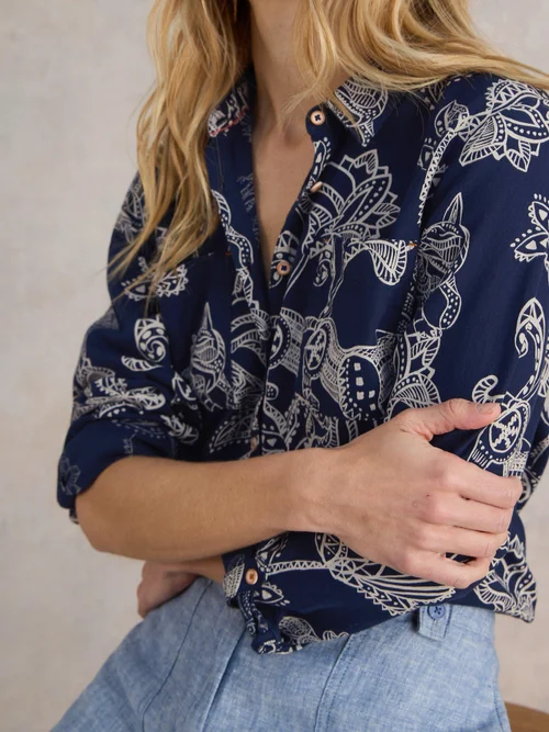 Bluse Sophie aus Bio-Baumwolle - Navy Pr - 52 Bild 3