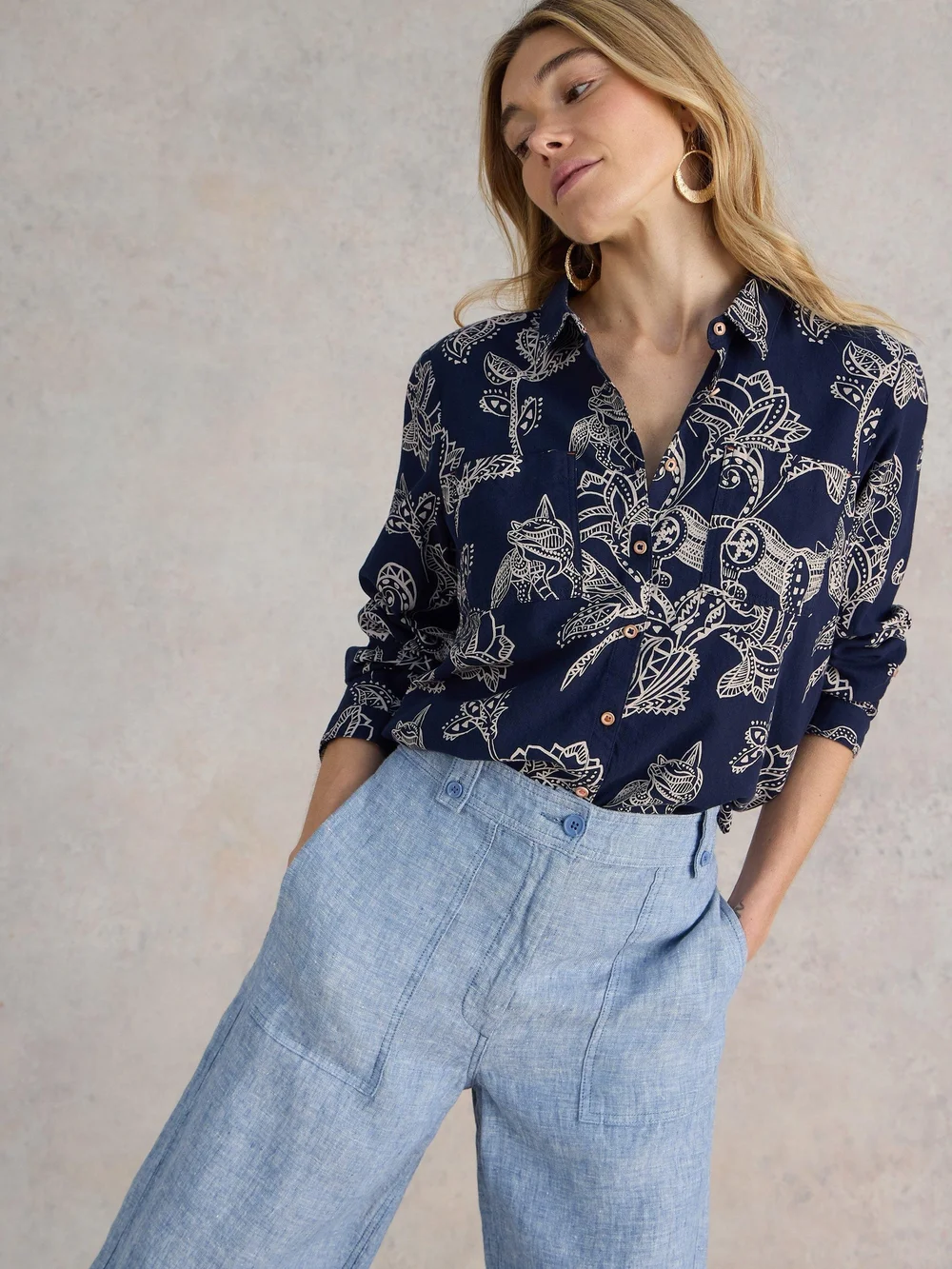 Bluse Sophie aus Bio-Baumwolle - Navy Pr - 52 Bild 1