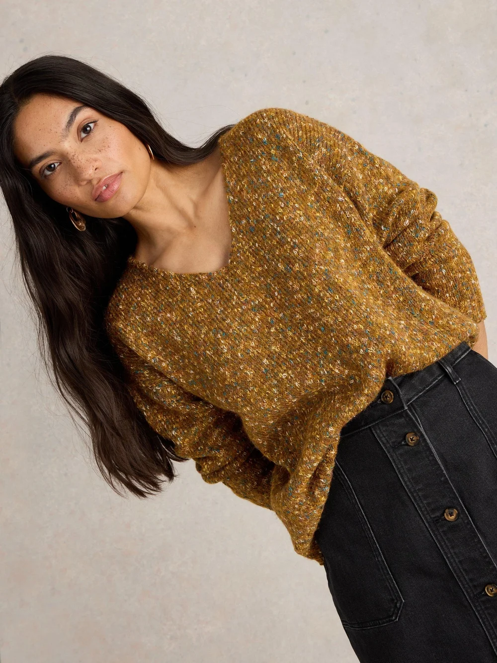 Pullover mit V-Ausschnitt - Brown Mlt - 52 Bild 1