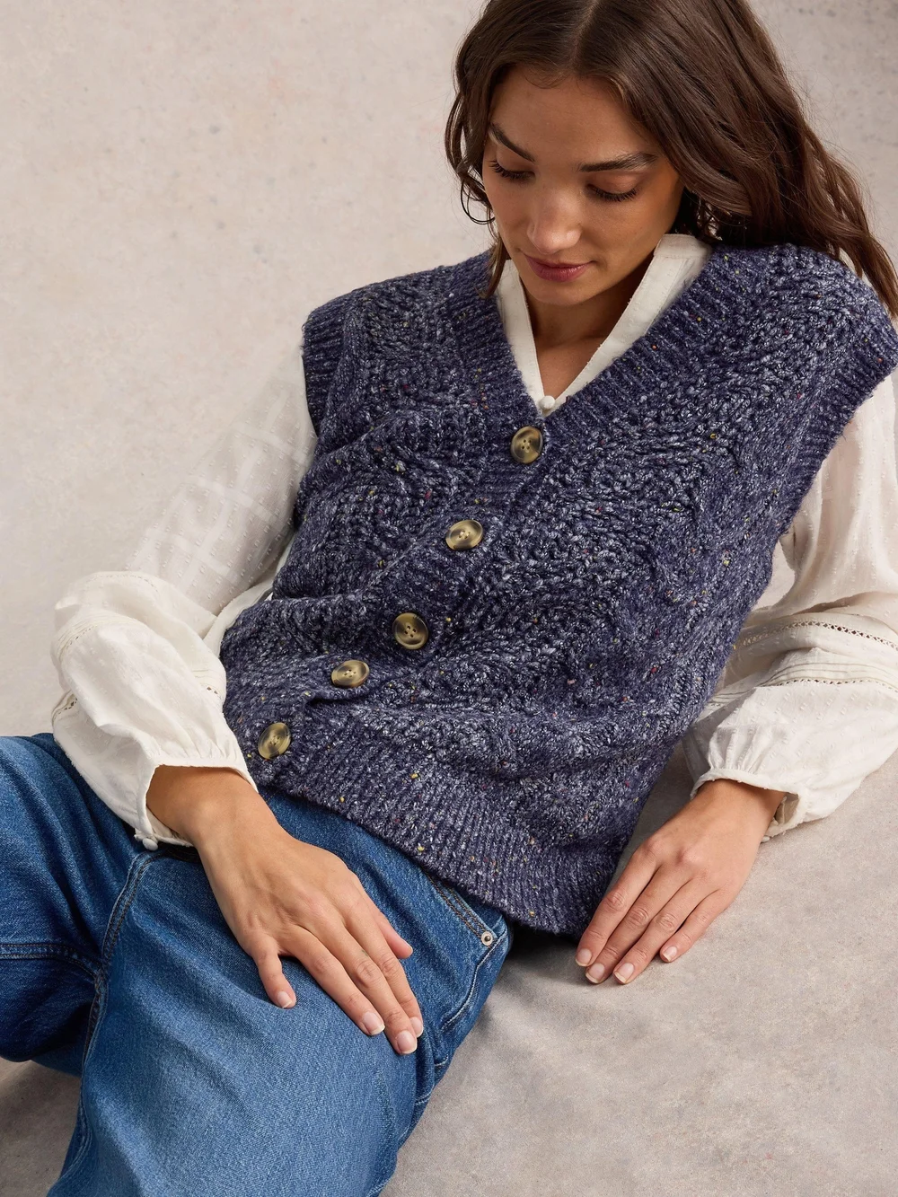 Strickweste mit Zopfmuster - Navy Multi - 52 Bild 1