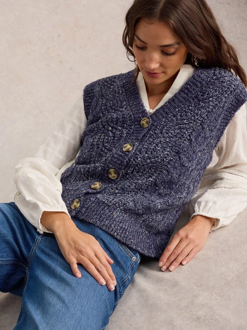 Strickweste mit Zopfmuster - Navy Multi - 52 Bild 1