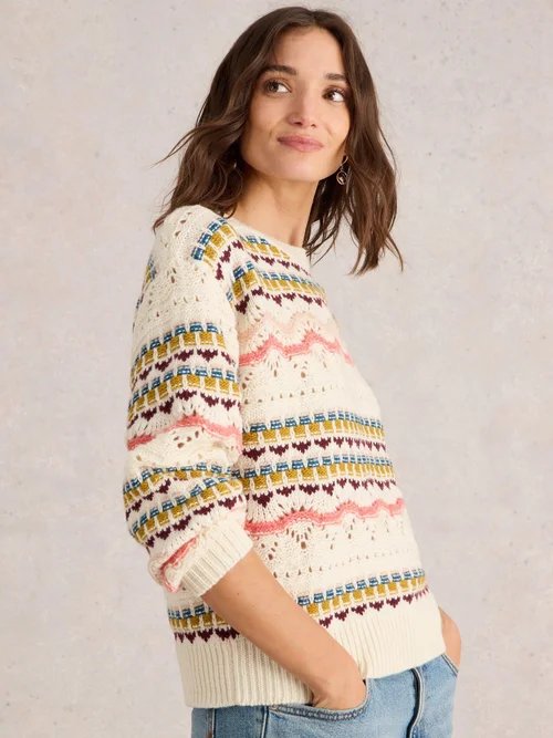 Pointelle-Strickpullover Piper - White Mlt - 52 Bild 3