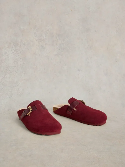 Myrtle Wildlederpantoletten mit Teddyfell - Deep Red - 41 Bild 4