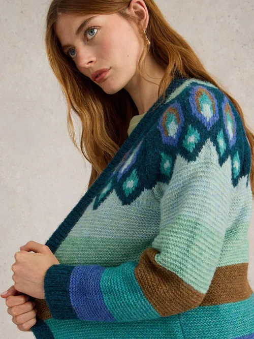 Gemusterte Strickjacke New York - Teal Mlt - S Bild 3