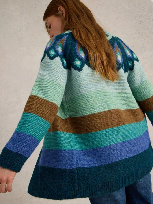 Gemusterte Strickjacke New York - Teal Mlt - S Bild 4