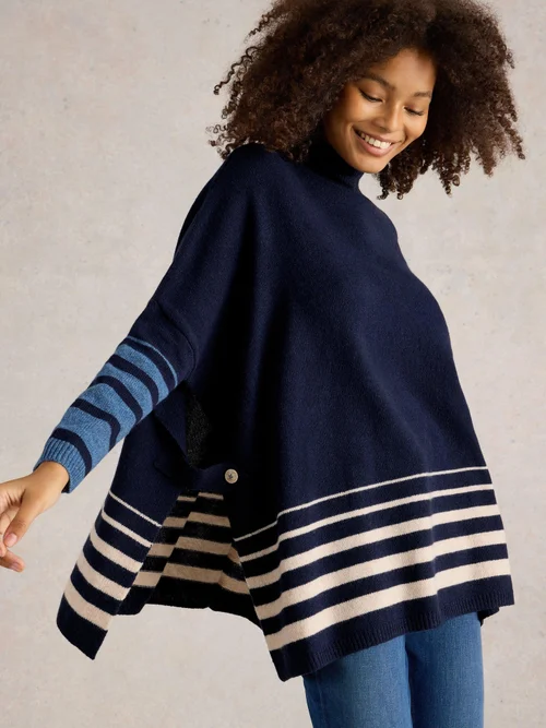 Poncho Ivy mit Seitenschlitzen - Navy Multi - XL Bild 1