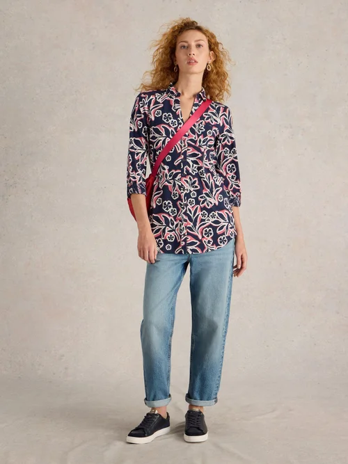 Langgeschnittene Bluse Annie - Navy Multi - 38 Bild 2