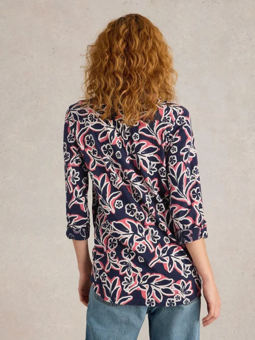 Langgeschnittene Bluse Annie - Navy Multi - 38 Bild 4