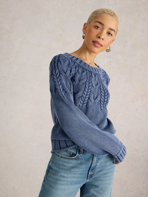Pullover mit Zopfstrickmuster - Indigo Ble - 52 Bild 3