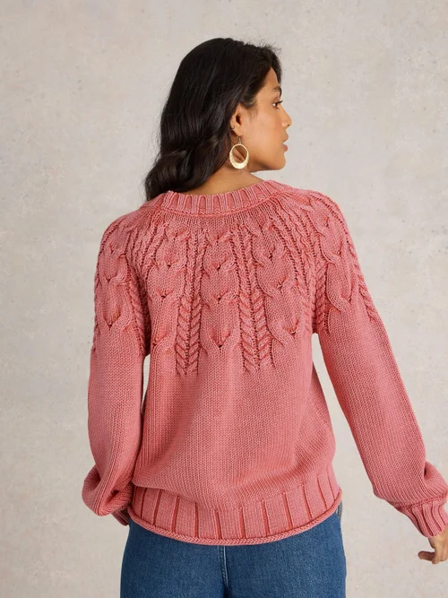 Pullover mit Zopfstrickmuster - Pink Mlt - 52 Bild 4