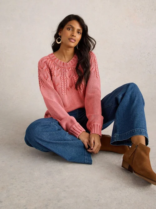Pullover mit Zopfstrickmuster - Pink Mlt - 52 Bild 1