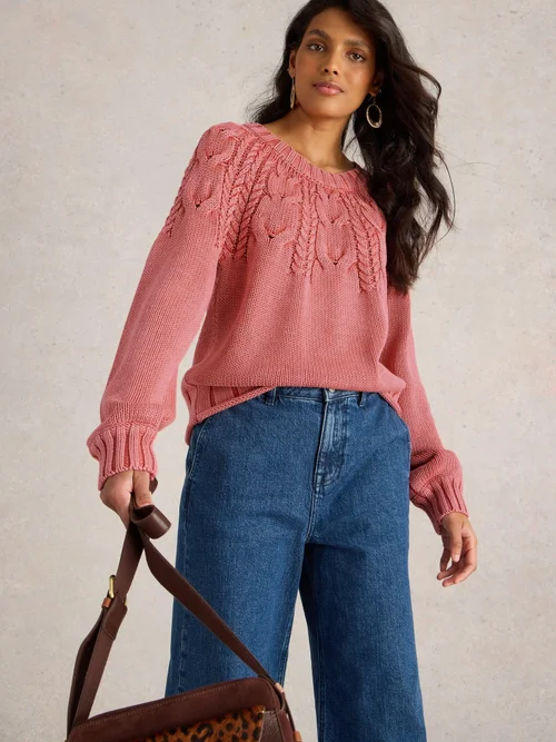 Pullover mit Zopfstrickmuster - Pink Mlt - 52 Bild 3