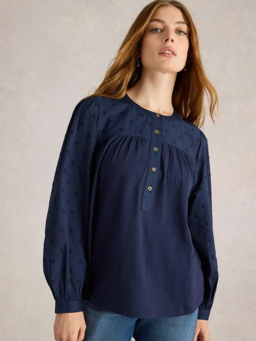 Bluse Eloise aus Dobby-Mix - Dark Navy - 52 Bild 3