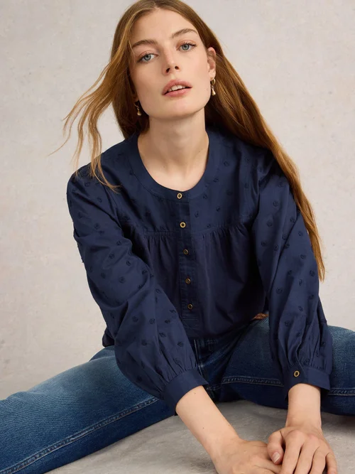 Bluse Eloise aus Dobby-Mix - Dark Navy - 52 Bild 1