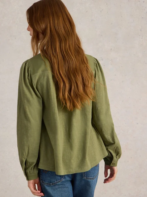 Bluse Eloise aus Materialmix - Khaki Grn - 52 Bild 4