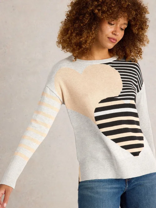 Pullover Olive mit Herz und Streifen - Nat Mlt - 44 Bild 1