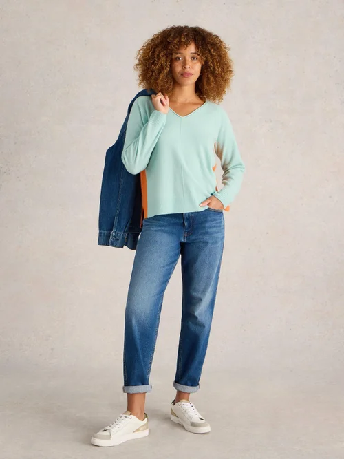 Kaschmirpullover Verity mit V-Ausschnitt - Blue Mlt - 52 Bild 2