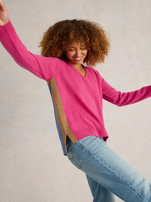 Kaschmirpullover Verity mit V-Ausschnitt - Pink Mlt - 52 Bild 3